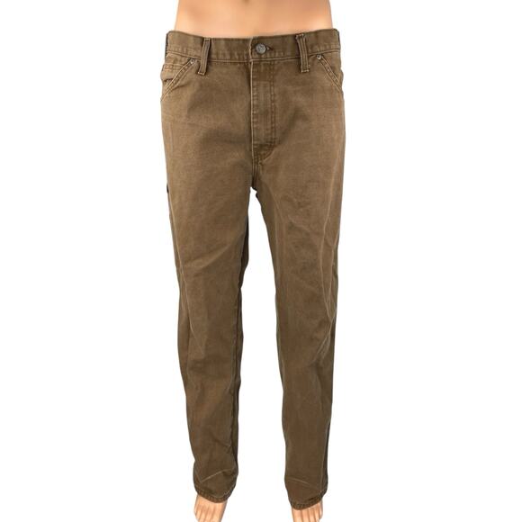 Dickies Men's Brown Slim Straight Mid Rise Khaki Chino Trousers Pants Size 36 - Picture 1 of 5